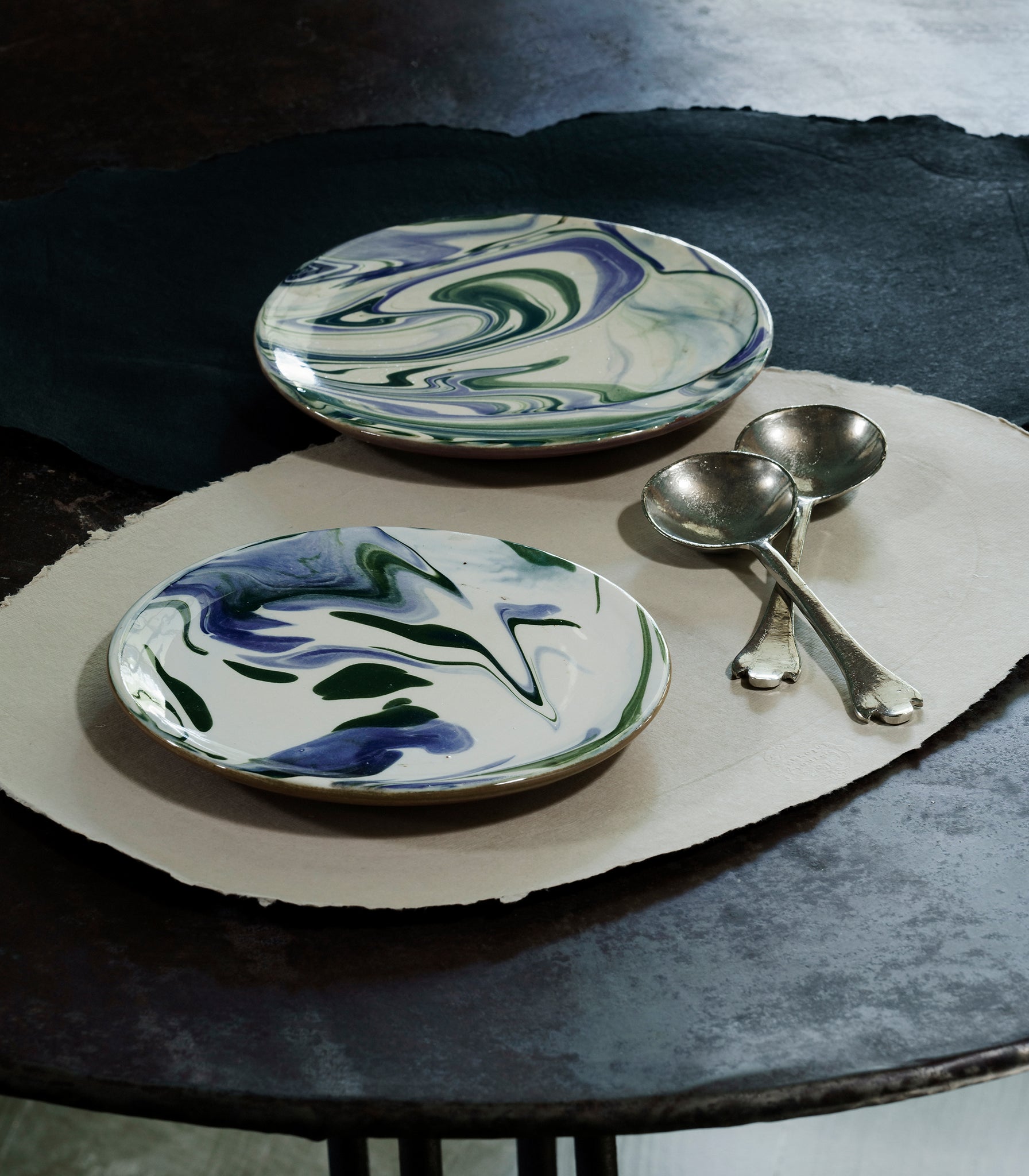 Hand-Made, Marbleized Italian Earthenware Dinner Plate