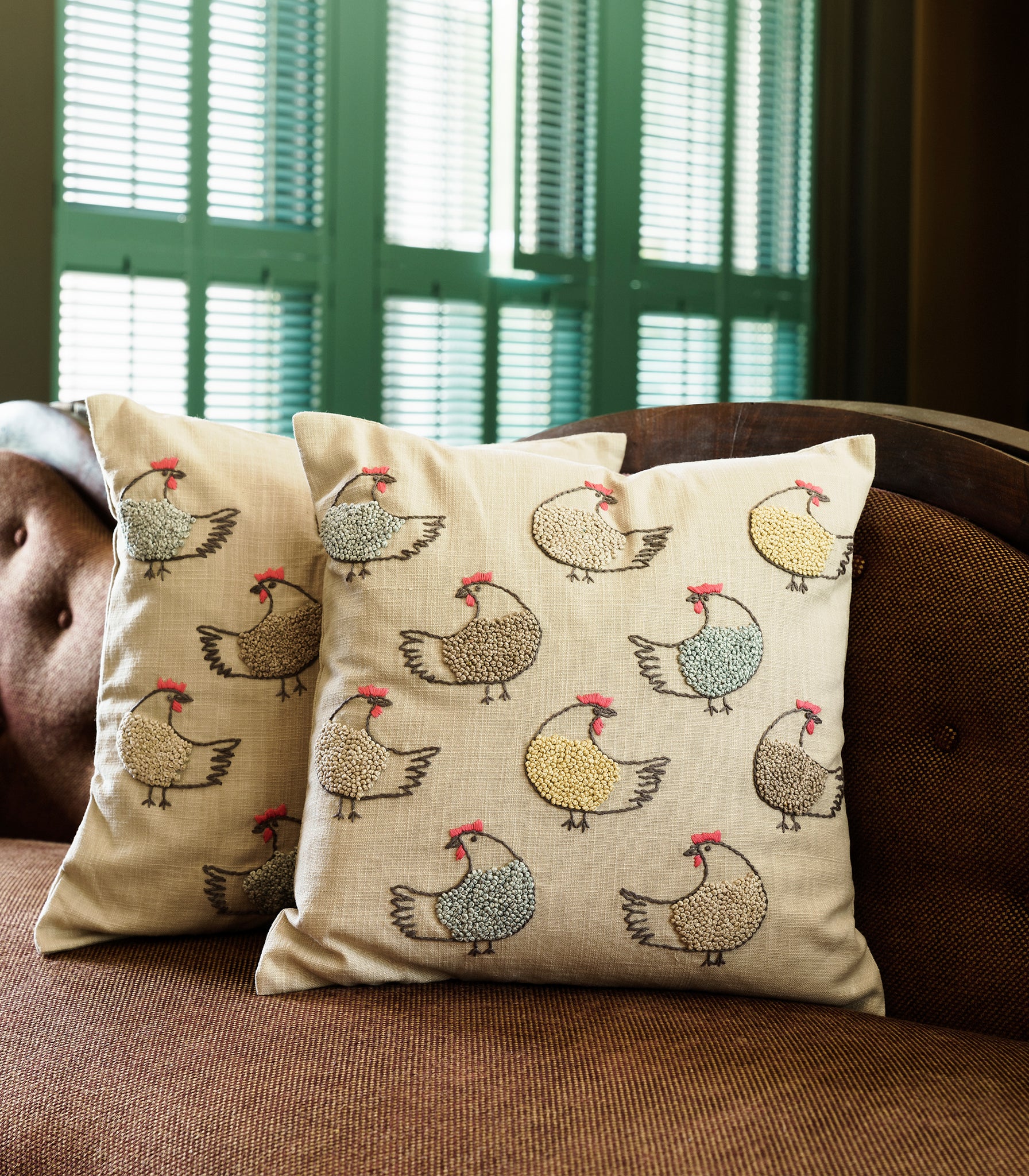 Candlewick Rooster Pillow in Cotton