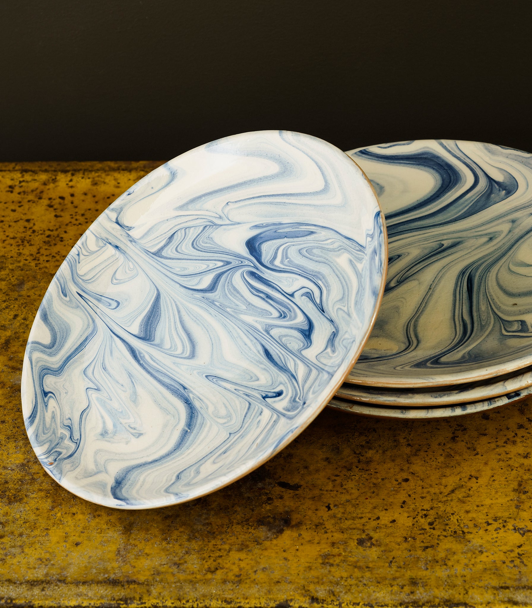 Hand-Made, Marbleized Italian Earthenware Dinner Plate