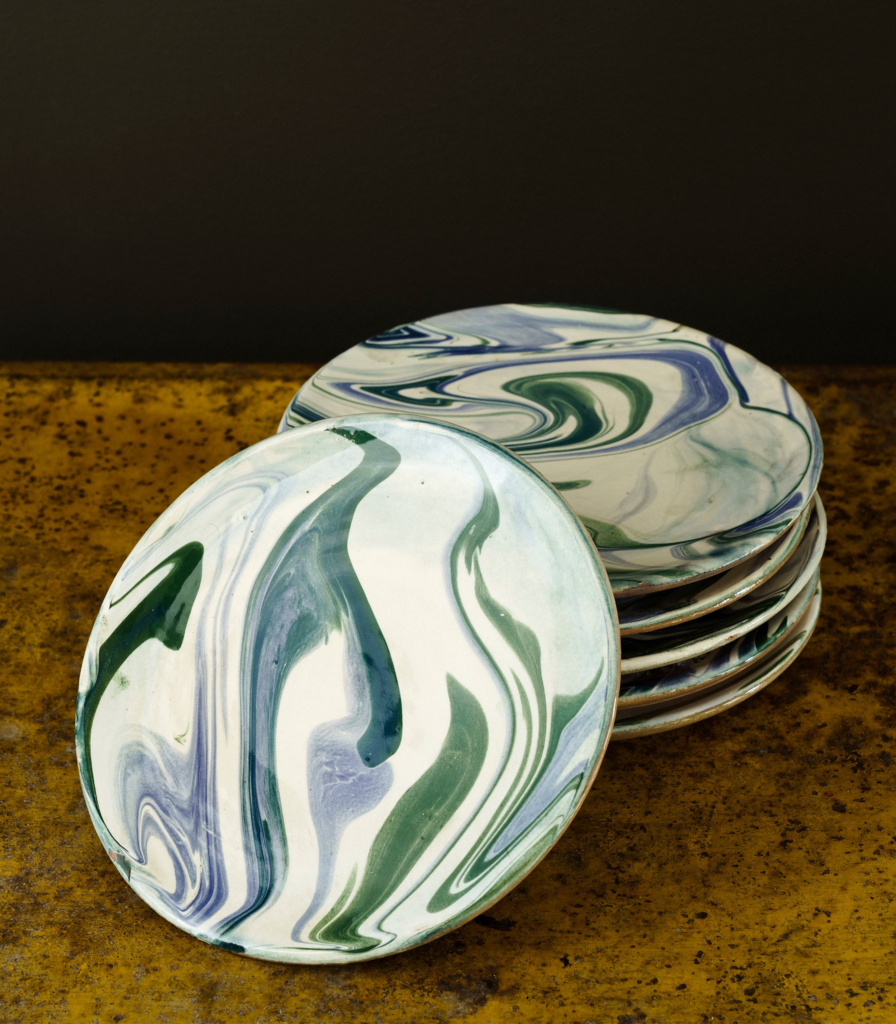 Hand-Made, Marbleized Italian Earthenware Salad Plate