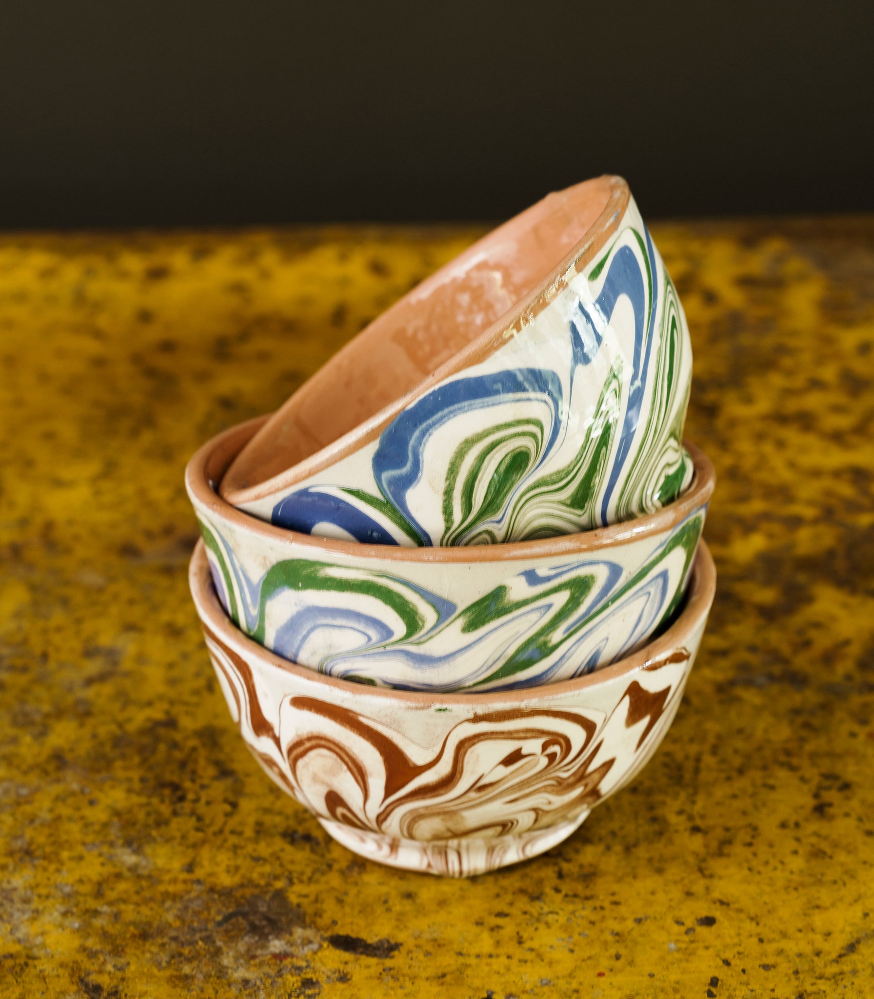 Hand-Made, Marbleized Italian Earthenware Small Bowl