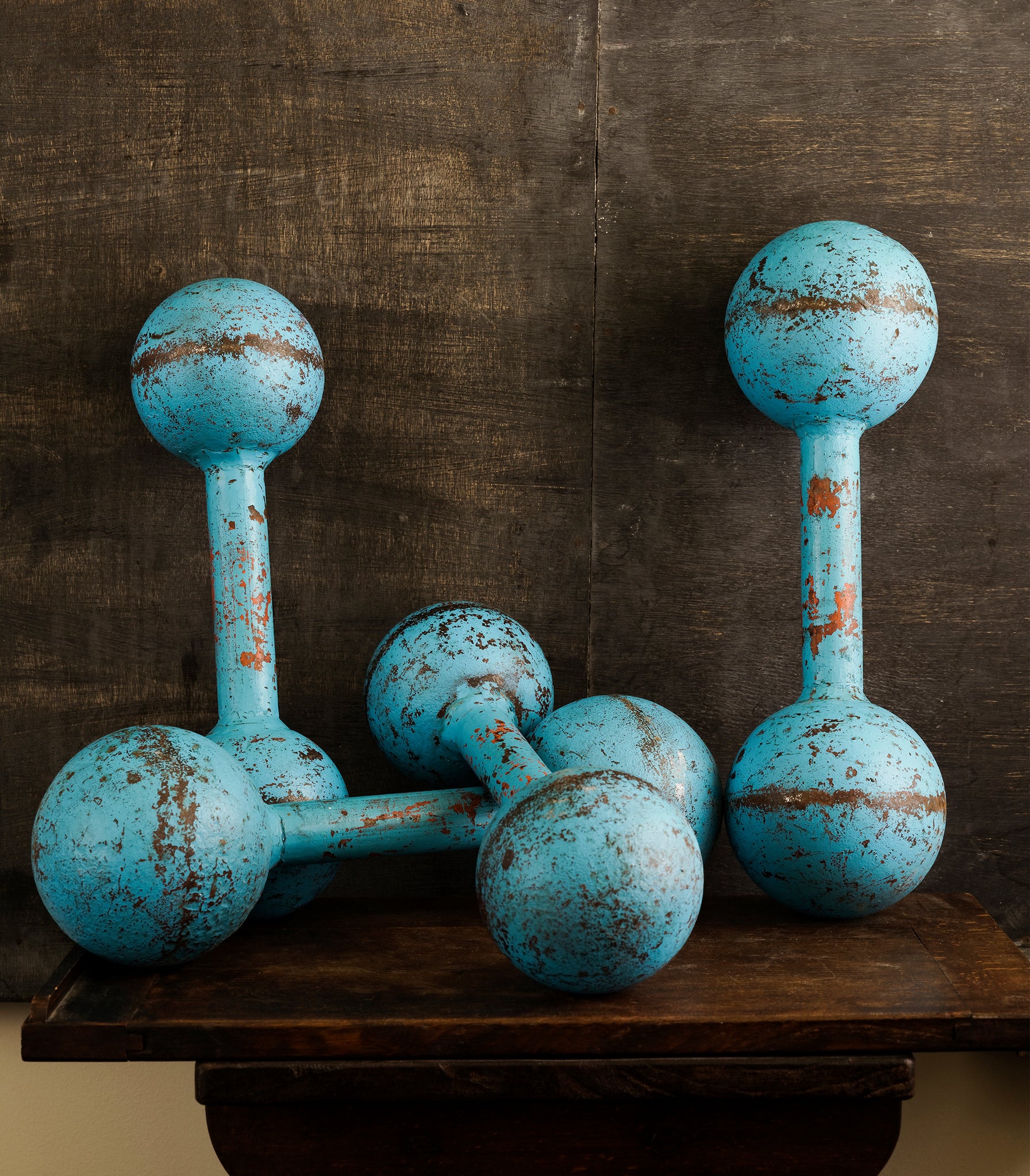 Vintage French Heavy Iron Barbells Overpainted Turquoise